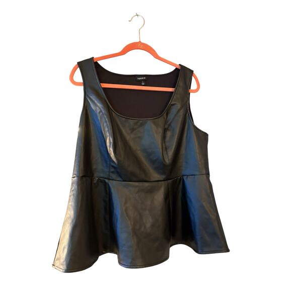 Torrid Faux Leather Black Peplum Top Shirt Sleeveless Whimsy Goth Scoop Neckline - Picture 11 of 11